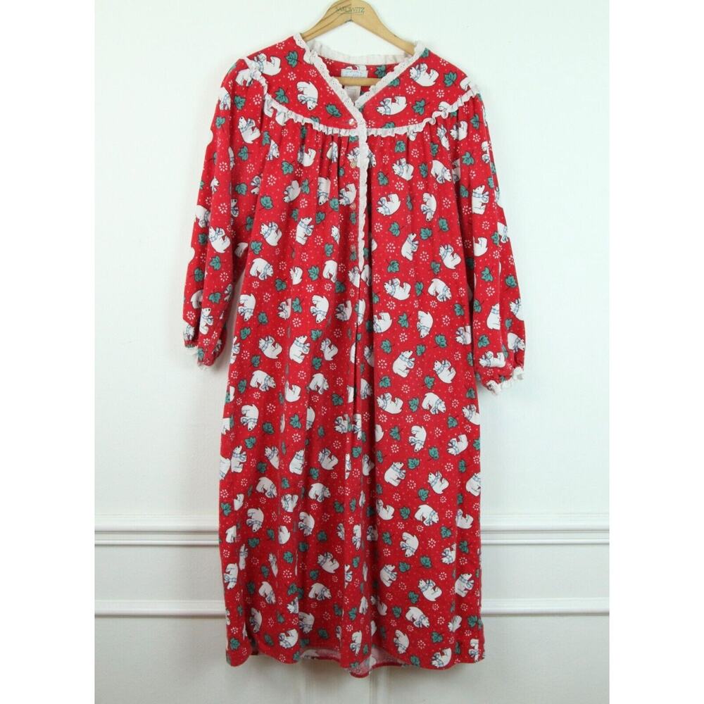 Vintage Flannel Nightgown Modest Polar Bears Granny Small Lanz of Salzburg